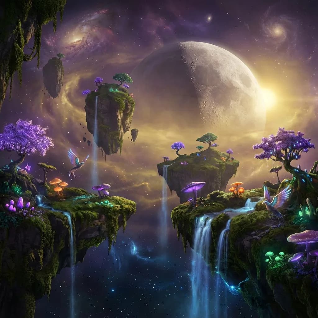 Surreal floating islands generated with uni-1